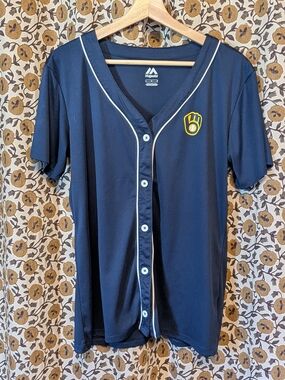 Brewers Navy Button-Up Jersey with Logo